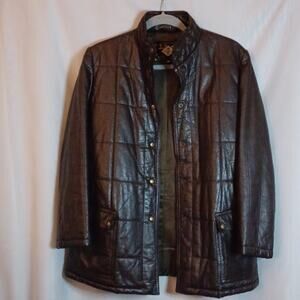 Peacock Feather Leather Jacket With Stand up Collar. XL.